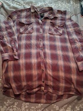 Harley-Davidson Burgundy and Blue Plaid Shirt (XL)